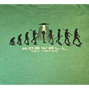 Roswell New Mexico Shirt Mens Large Green Alien Evolution UFO Funny Tee Cotton